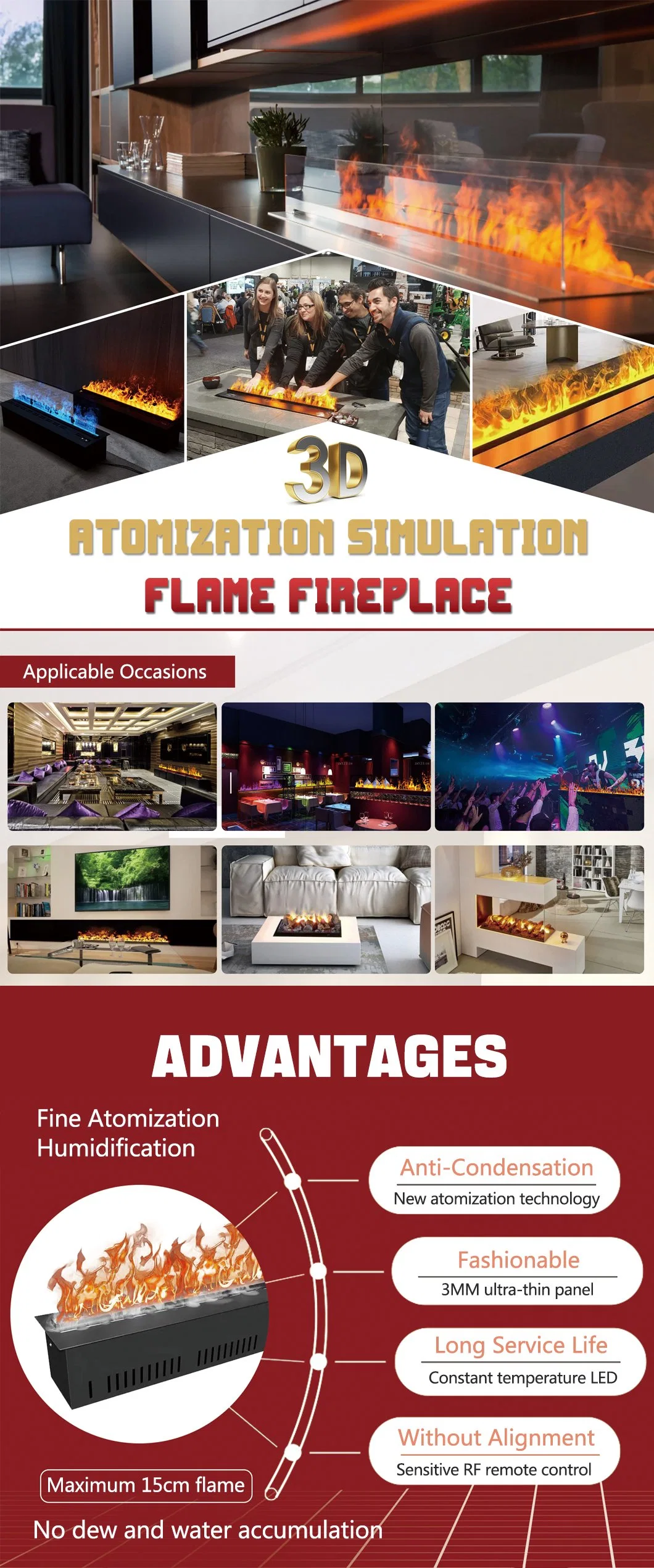 Universal Voltage Atomization Simulation Flame Fireplace Humidifier Luxury Aroma Diffuser Selv